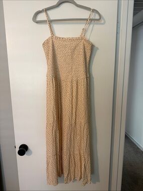 Aeropostale Cream Yellow Floral Maxi Dress with Smocked Bodice